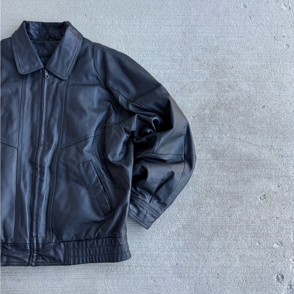 VTG 90's St. Johns Bay Black Genuine Leather Bomber Aviator Flight Jacket Coat M - Picture 4 of 13